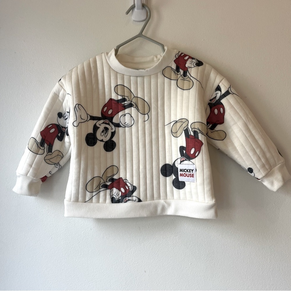 Disney Baby Mickey Mouse Quilted Cream Sweatshirt Pullover Toddler 18M Baby Boy